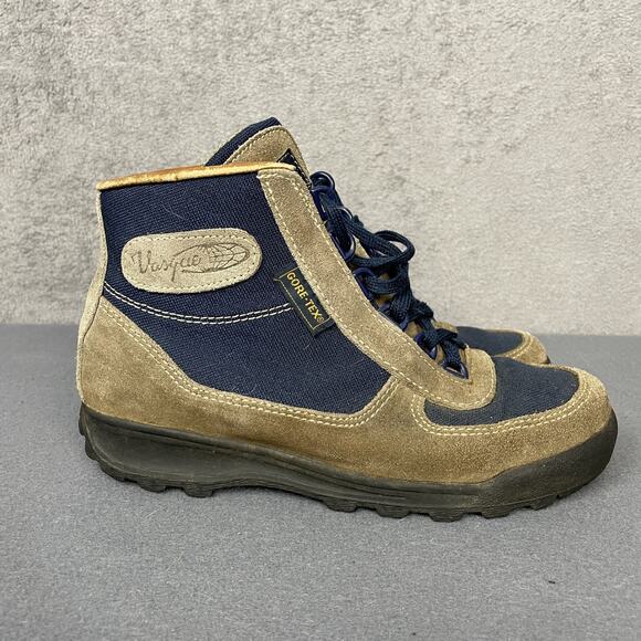 Vintage Vasque Shoes Mens Size 7 Blue Tan Suede Gore-Tex Hiking Boots 7534 80s main image 14